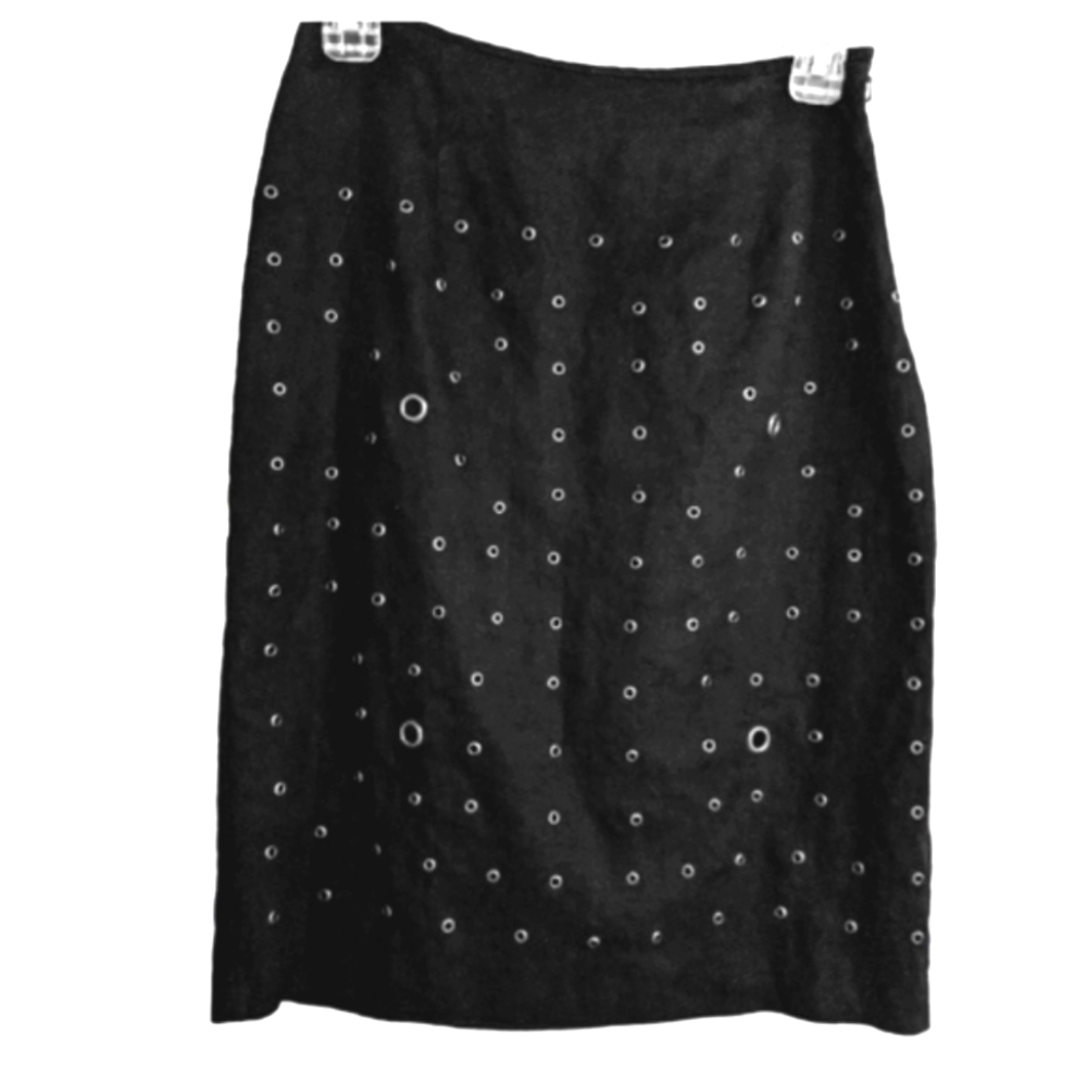 Nikki Valentine Black Linen Pencil w/Metal Embellishments Skirt Sz.4